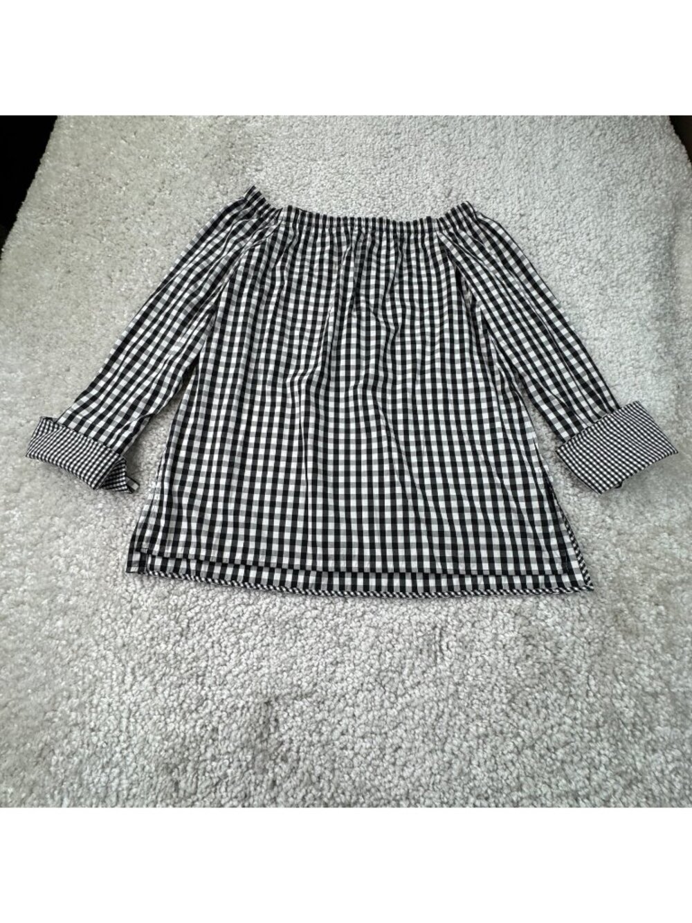 Lafayette 148 New York Gingham Black White Off Shoulder Top Womens Medium